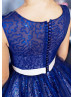 Royal Blue Sequin Flower Girl Dress With Flower Sash